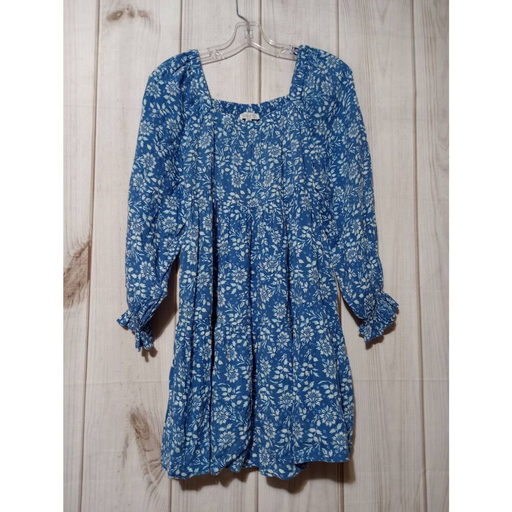 Patrons Of Peace Ladies Extra Small Blue White Floral Long Sleeve Mini Pockets
